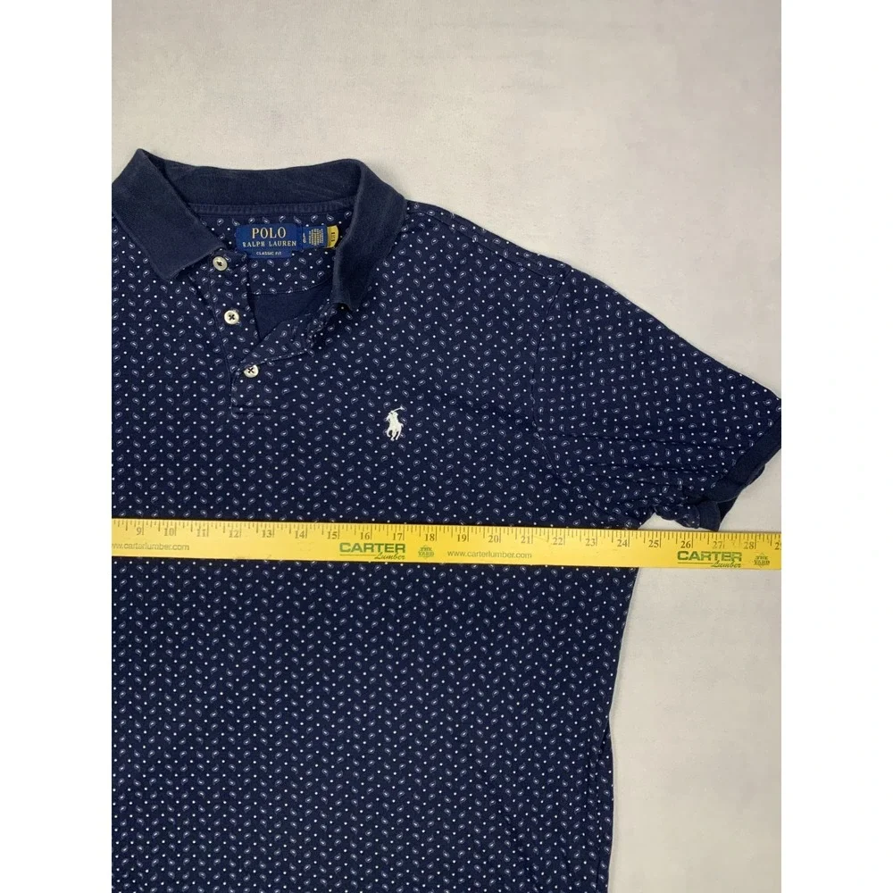 Polo Ralph Lauren Shirt Mens Large Navy Blue Paisley Dot Classic Fit‎ Polo